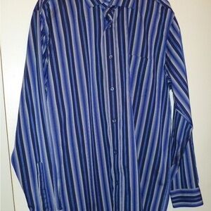 Bugatchi Uomo Blue & Gray Striped Classic Fit Dress Shirt, Size XL